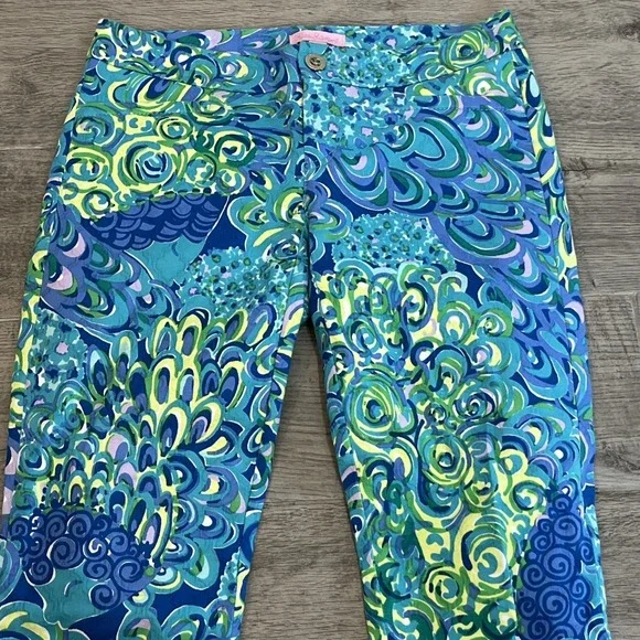 Lilly Pulitzer Women's Sea Blue Lilly's Lagoon Kelli Pants Skinny Leg Size 00 - Picture 2 of 8